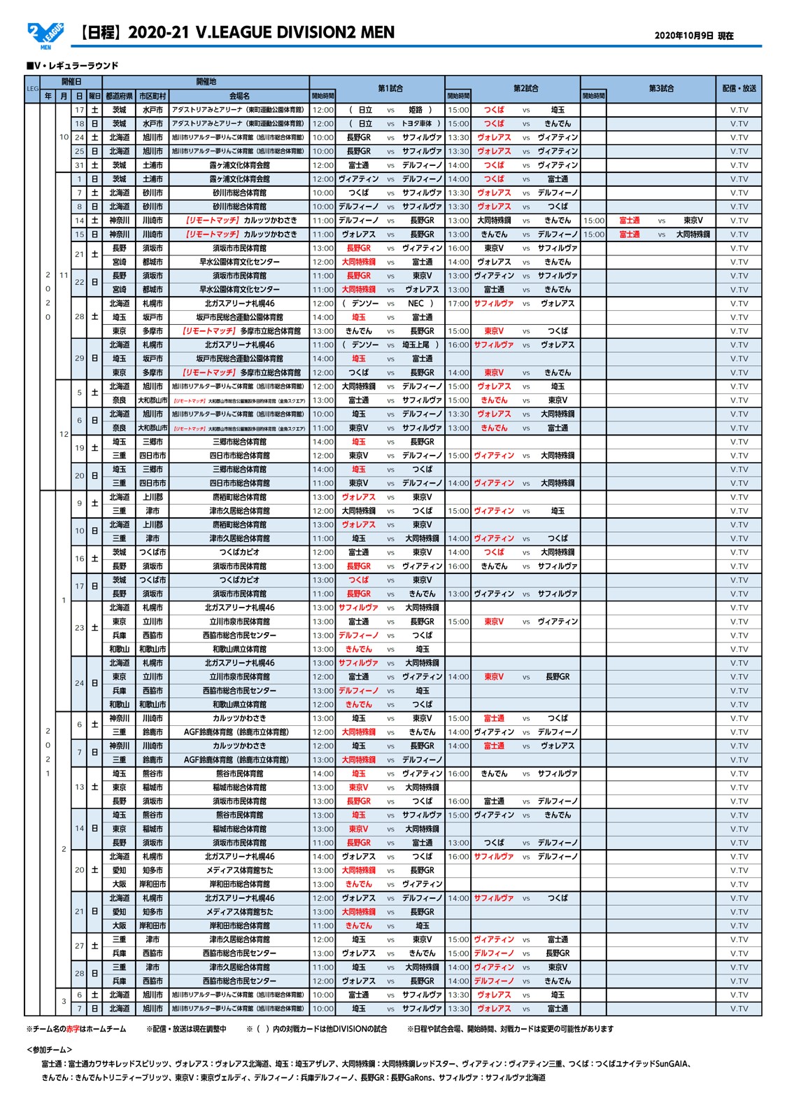 Vリーグ_2020-21シーズン_男子_DIVISION2_開催日程